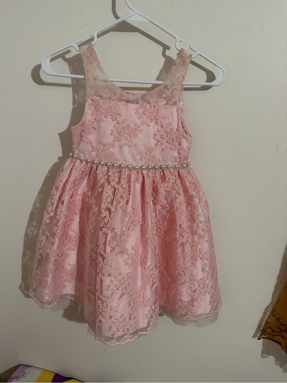 American Princess Blush Pink Lace Dress with Pearl Waistband